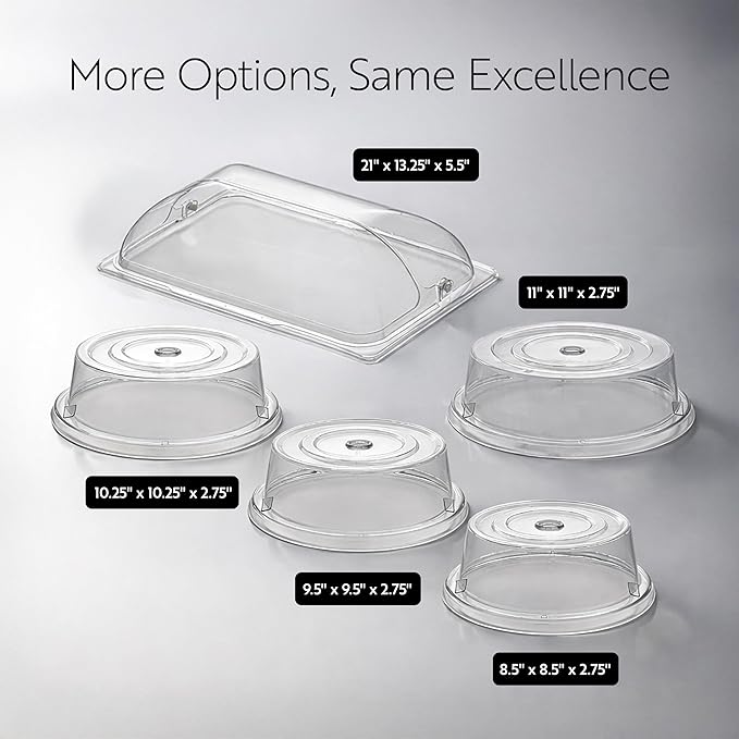 Restaurantware Cater Tek 21 Inch Polycarbonate Plate Covers 10 Shatterproof Dish Covers - Dishwashable For 21 Inch Plates Clear Plastic Tray Covers Flap Handle Design Endures Up To 210F
