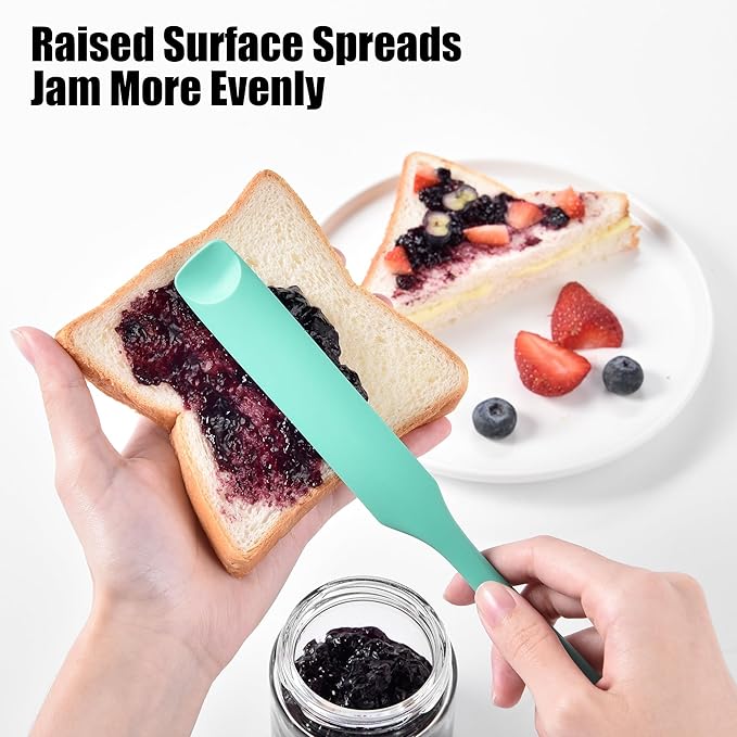 Doosu 18/8 Stainless Steel Food-Grade Measuring Coffee Scoop with 8.5in Long Handle (1 & 2 Tbsp) and 600°F Heat Resistant Silicone Jar Scraper Spatula (Aqua Sky)