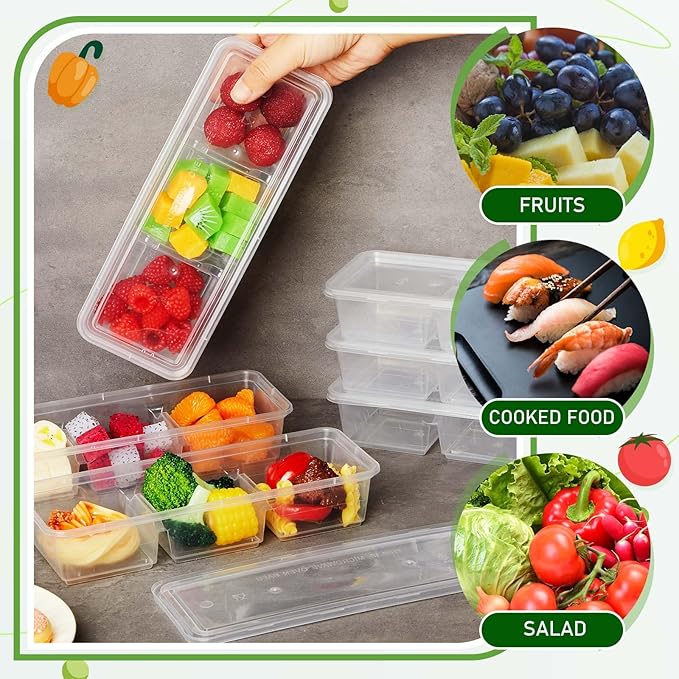 Hushee 10 Pack 17 oz Small Meal Prep Containers with 3 Compartments Snack Containers with Lid Disposable Plastic Bento Box Travel Lunch Food Boxes Stackable for Office Picnic (Clear)
