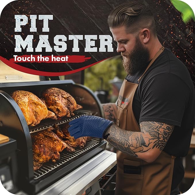 KITCHEN PERFECTION Silicone Smoker Oven Gloves -Extreme Heat Resistant BBQ Gloves -Handle Hot Food Right on Your Smoker Grill Fryer Pit|Waterproof Oven Mitts Grill Gloves |Superior Value Set+3 Bonuses