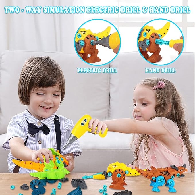 Elitoky Dinosaur Toys, Take Apart Dinosaur Toys for Kids, Educational Construction Building Sets with Electric Drill Storage Box - Birthday Gifts for Toddlers Boys Girls Age 3 4 5 6 7 8 Year Old