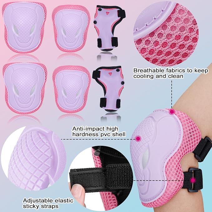Kids Bike Skateboard Helmet Pad Set,Toddler Cyling Protective Gear Knee & Elbow Pads Wrist Guards for 5-8-10-12-14-16 Years Girls Boys Bicycle Scooter Roller Skate Inline Skating Rollerblading