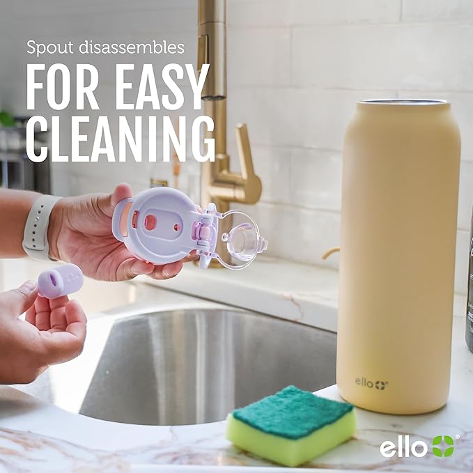 Ello Pop & Fill 32oz Stainless Steel Water Bottle with QuickFill Technology, Double Walled and Vacuum Insulated Metal, Leak Proof Locking Lid, Straw and Chug, Reusable, BPA Free, Serene Bloom