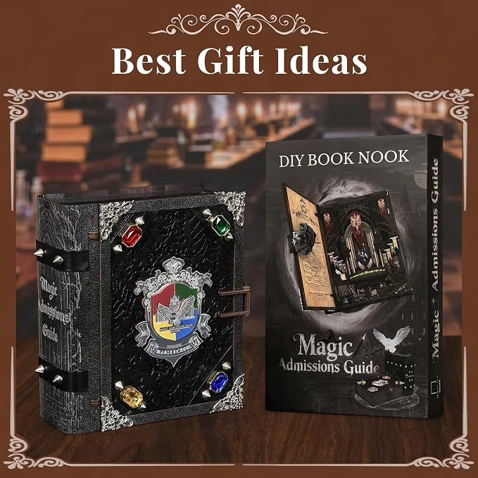 CCCDF Book Nook Kit - DIY Miniature House Kit for Adults, Teens, Booknook Tiny House Bookshelf Decor 3D Wooden Puzzle, Gifts for Family, Friends (Magic Admissions Guide)