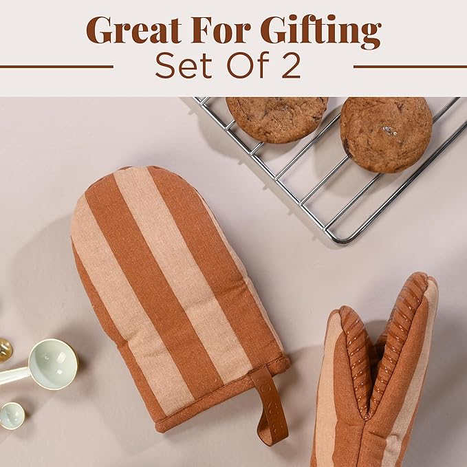 Folkulture Oven Mitts - Set of 2 (5.75"x9") | Oven Mitts with Hanging Loop for Cooking Gifts for Women, Kitchen Decor| 100% Cotton, Silicone Heat Resistant Mini Mitts for Mom