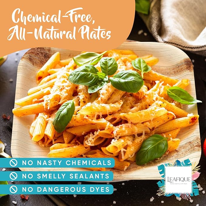 100% Natural 10" & 7" Palm Leaf Square Plate (50-pack), Compostable & Biodegradable Dinnerware for Catering, Birthdays, Halloween, BBQs, Thanksgiving, Alternative to Paper & Bamboo Plates Disposable