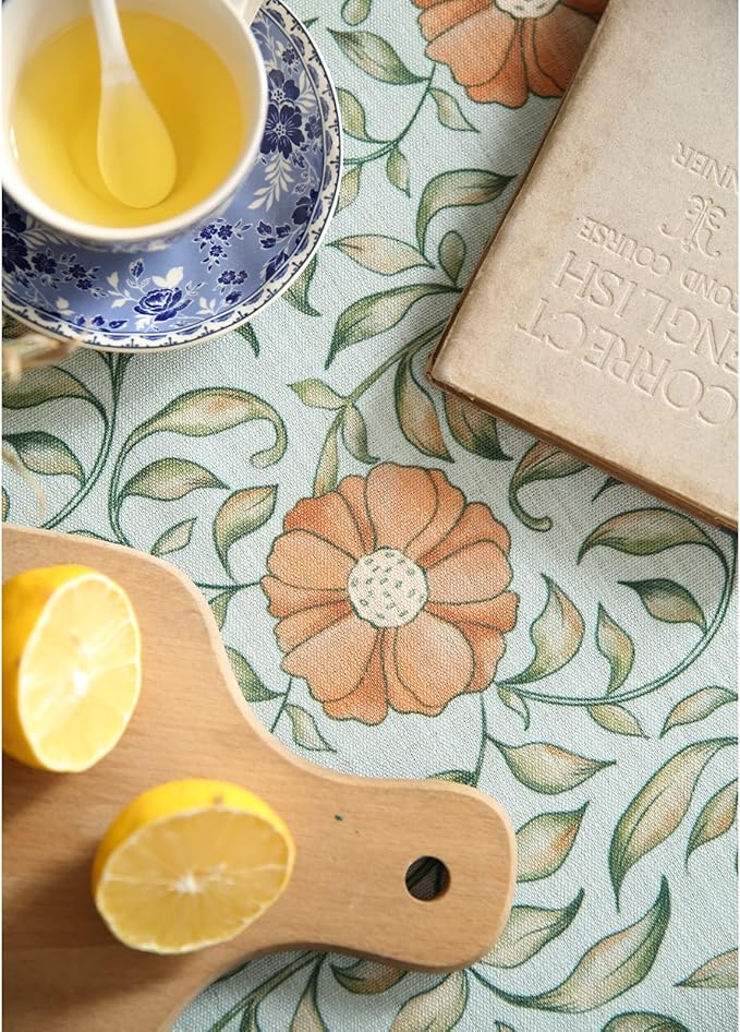 patdrea Designer French Linen Blue Tablecloth for Sqaure Table,Vintage Floral Table Cloth,Colorful Decoration Small Cover Kitchen Dining for Tea Party,Thanksgiving,Christmas,55"x55"-Wensel