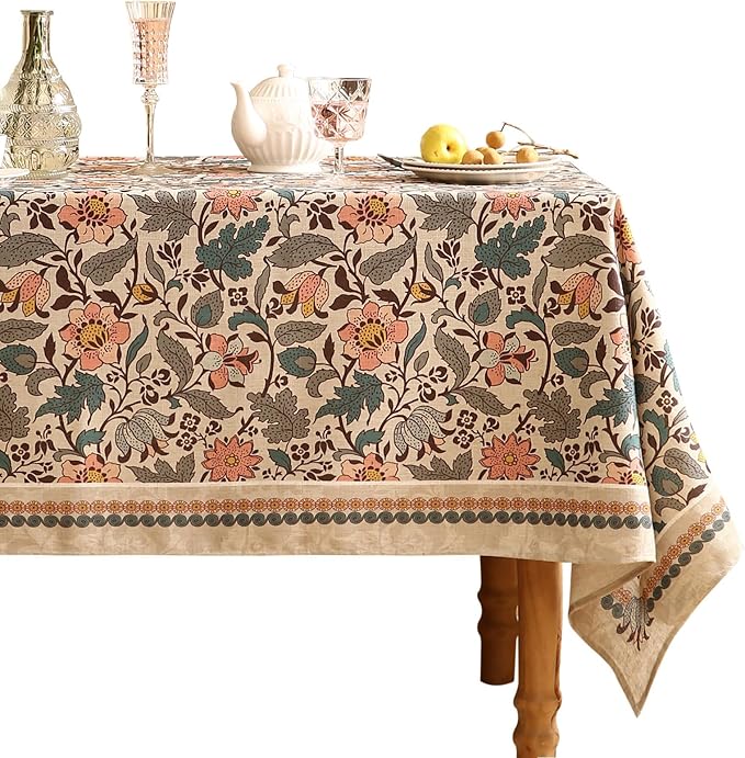ISAENNE Designer Boho Floral Small Square Tablecloth,Linen Lotus Flower Pattern Colorful Indoor Table Cloth,Durable Decor Tablecloths for Dining Thanksgiving Kitchen Christmas,55"*55"-Hazel A