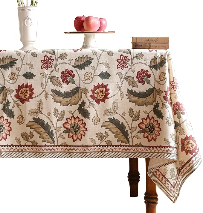 ISAENNE Designer Provence Floral Tablecloth Rectangular,Linen Colorful Washable Indoor Table Cloth,Durable Decor Tablecloths for Dining Thanksgiving Kitchen Christmas,55"*87"-Ratina