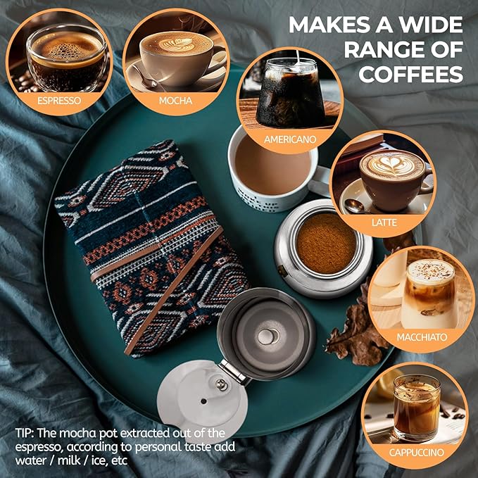 12 Cup 600ml Moka Pot Stainless Steel Espresso Coffee Maker Stovetop Coffeemaker Italian Classic Style Brewing Greca Cafe Mocha Machine for Cafeteras Lover Camping Travel and Home Use 20oz
