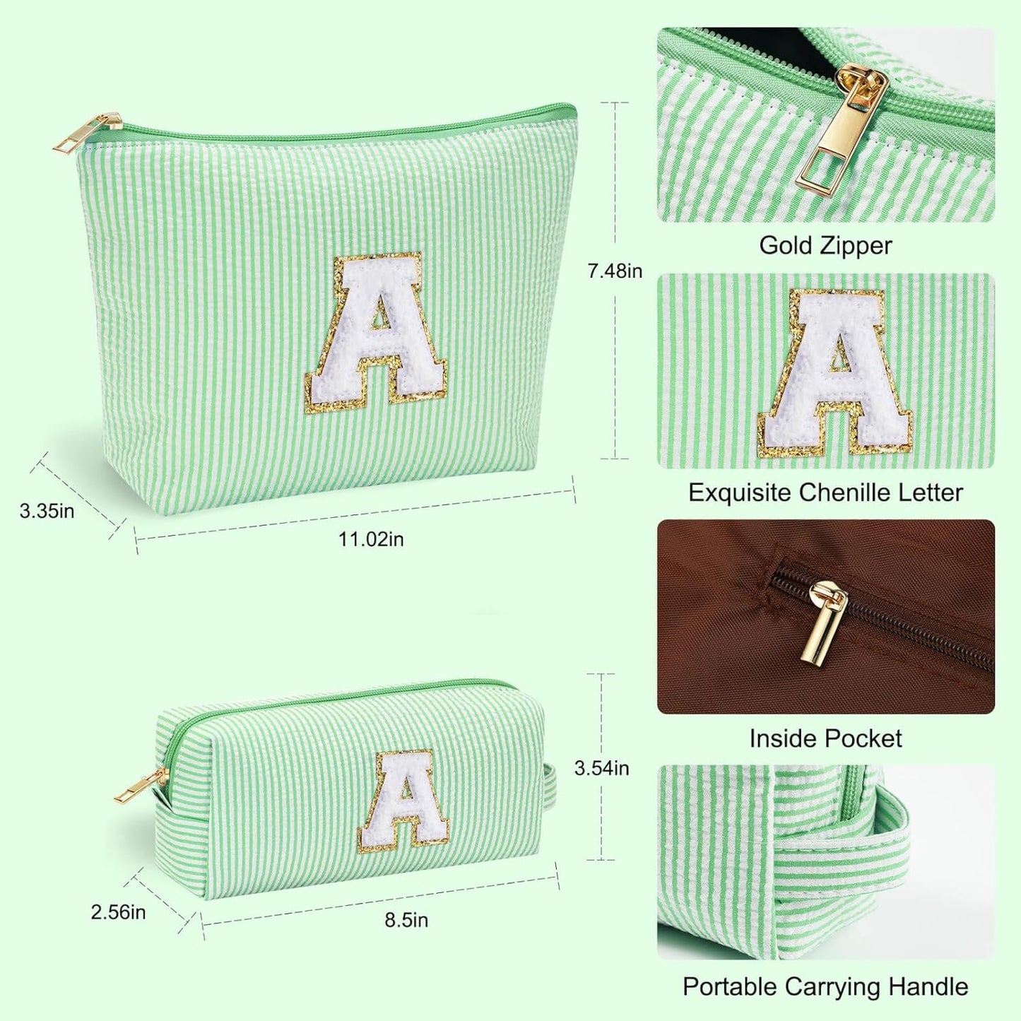 YOOLIFE Initial Makeup Bag for Women - Teen Girl Gifts Trendy Stuff Monogram Cute Makeup Bags Make Up Case for Women Her Best Friend Friendship Sister Teacher, Personalized Birthday Gifts I