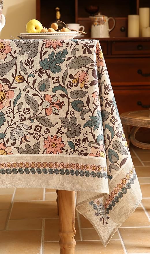 ISAENNE Designer Boho Floral Small Square Tablecloth,Linen Lotus Flower Pattern Colorful Indoor Table Cloth,Durable Decor Tablecloths for Dining Thanksgiving Kitchen Christmas,55"*55"-Hazel A