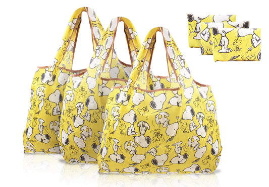 Finex 3 Pcs Set pattern Waterproof Foldable Washable Reusable Grocery Bags White Do Peanut
