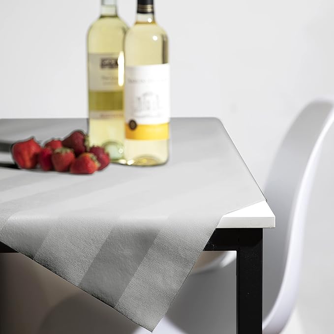 Luxury Table Protector Pad, 2 in 1 Table pad + Great Looking Tablecloth - Heat Resistant, Spill & Stain Proof - Flannel Backing (54x90, Silver - Silk Stripe)