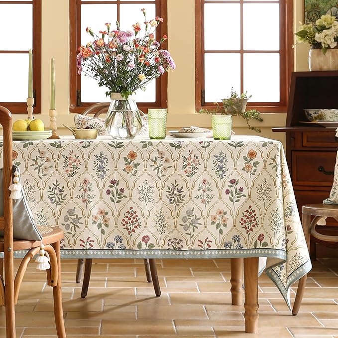 ISAENNE Designer Linen Long Rectangle Tablecloth,Western Colorful Floral Indoor Table Cloth,Wrinkle Resistant Decor Tablecloths for Dining Thanksgiving Kitchen Christmas,63"*94"-Serenity B
