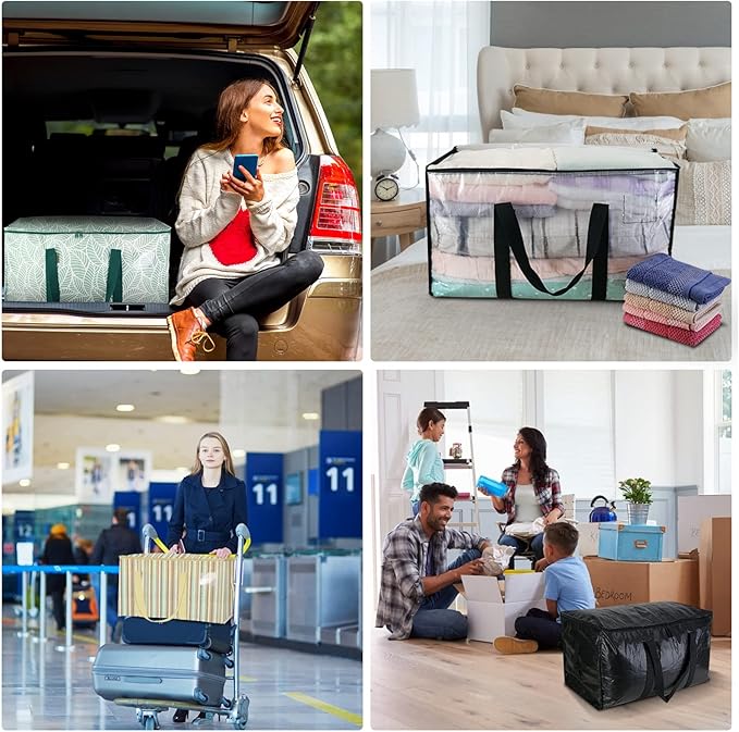 BALEINE 4-Pack Oversized Moving Bags with Reinforced Handles, Heavy-Duty Storage Tote for Clothes, Moving Supplies (Antique Folidage, 4-Pack)