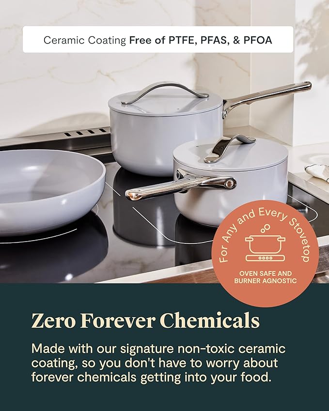 Caraway Deluxe Non-stick Ceramic Cookware Set (16 Piece) Pots, Frying Pans, Lids and Kitchen Storage - PFAS & PFOA Free - Oven Safe Pan Set & Compatible with All Stovetops - Marigold