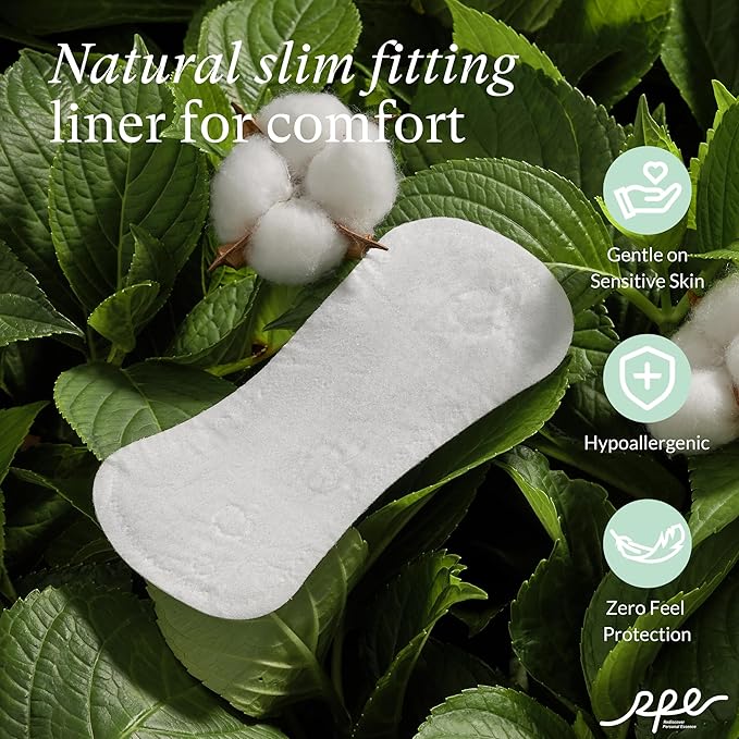 100% Organic Panty Liners for Women-240ct, Ultra Thin Cotton Cover, Regular Pantiliners, Light Absorbency, Unscented Barely There Pantie Liners (Regular Liner, Size 1, 240ct)