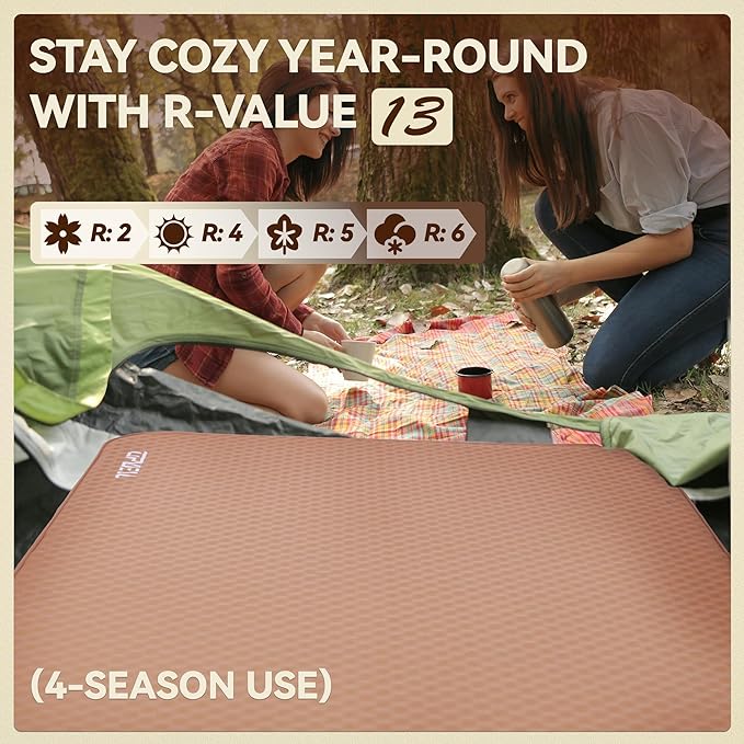 UPWELL Self Inflating Sleeping Pad 4.5" Thickness Camping Mattress with Solid Foam Single Sleeping Mat Portable Fast Inflation for Outdoor Mat Portable Roll Up Bed Brown
