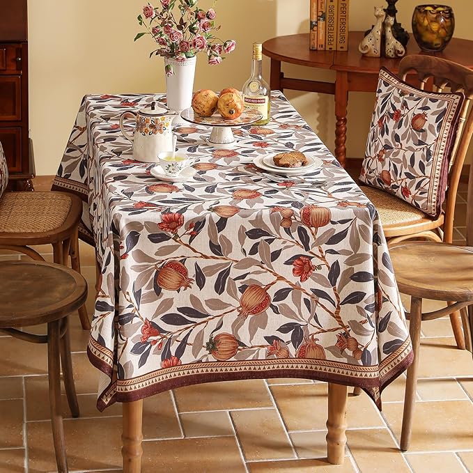 patdrea Designer French Extra Long Rectangle Tablecloth,Vintage Linen Pomegranates Leaves Pattern Tablecloths,Fall Decor Table Cover for Kitchen Dining Christmas,Thanksgiving,67"x118"-Tehran a