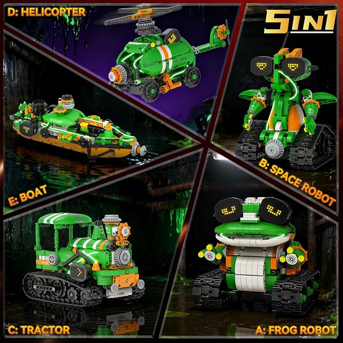 STEM Robot Building Toys for Kids 6-12, 5in1 App & Remote Control STEM Tractor Frog Robot Building Kits, 732PCS DIY Educational Construction Building Block Set for Kid, Erector Set Gift for Boys Girls
