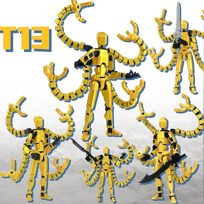 T13 Already Assembled Action Figure Accessories, T13 Multi-Jointed Movable,for Collectors Desktop Decorations t-13 Movability 3D Printed Toys (Yellow, 7.2inch)