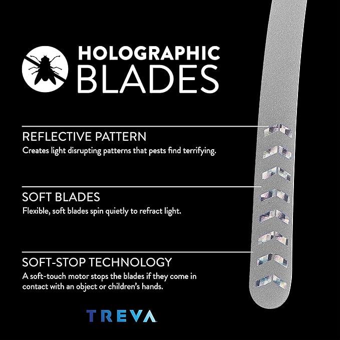 Treva Bug Fan Fly Deterrent with Holographic Blades to Clear Bugs, Mosquitoes, and Flies, Battery Powered Fly Fan 2 Pack