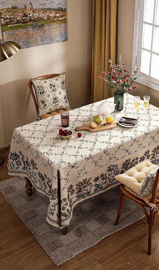 patdrea Designer Linen French Small Tablecloth for Rectangle Table,Fall Country Breathable Floral Tablecloths,Table Cover for Kitchen Dining,Tea Party,Christmas,Thanksgiving,55"x71"-Oliveirad