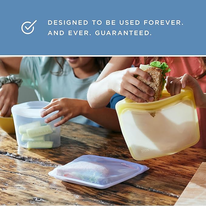 Stasher Premium Silicone Reusable Food Storage Bags 4-Pack Boxed Starter Kit, Clear, Microwave, Sous Vide, Dishwasher, Oven & Freezer Safe, Multi-Use Containers, BPA Free, Leak-free, Eco-friendly