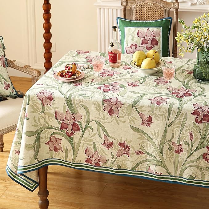 patdrea Designer Green Rectangle Tablecloth,Framhouse Vintage French Violets Pattern Tablecloths,Elegant Floral Table Cover Decor for Kitchen Dining Christmas,Party,Thanksgiving,63"x87"-Tara a