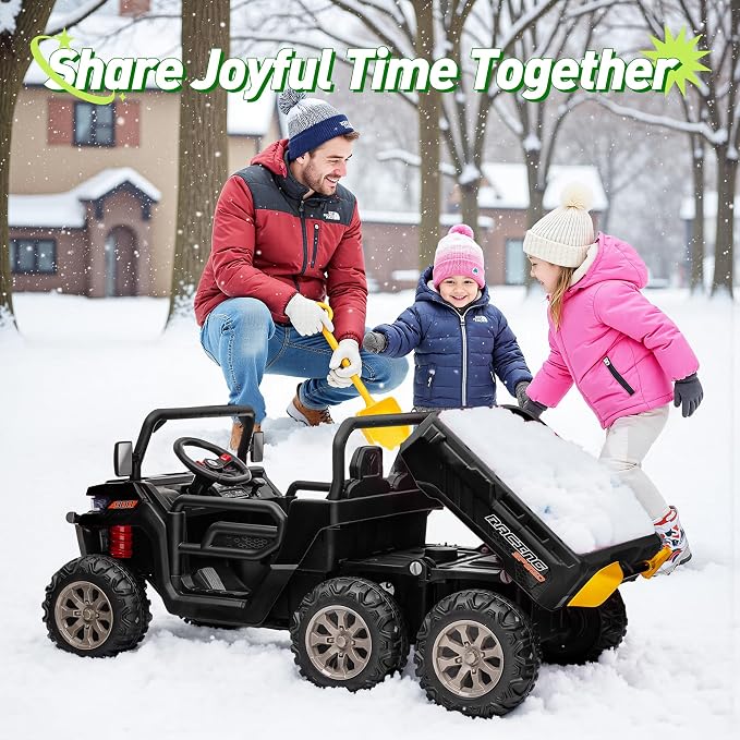 24V Ride On Dump Truck Car for Big Kids 2 Seater XL, 4WD 6-Wheels Battery Powered Ride On Toy with Remote Control, 800W Powerful Motors, Dump Bed & Shovel, Electric UTV for Boys Girls