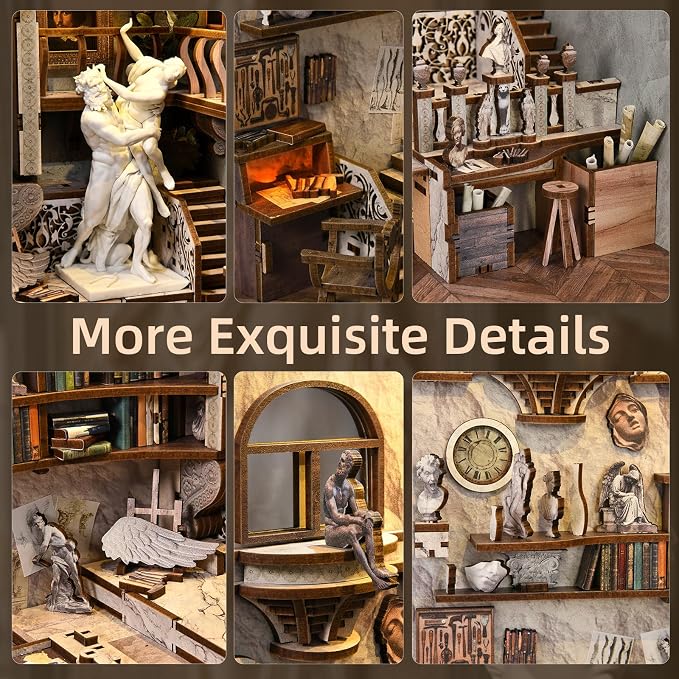 CCCDF DIY Book Nook Kit, 3D Wooden Puzzle for Adults, Teens, DIY Miniature Dollhouse Booknook Kit Bookend Bookshelf Insert Decor with LED Light (Bernini's Sculpture Workshop)