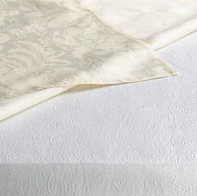 Home Bargains Plus Quilted Heavy Duty Table Pad Protector with Flannel Backing, Cut to Fit, Heat Resistant, Wipe Clean, Protects Table from Spills and Scratches, White, 52” x 120” Rectangle