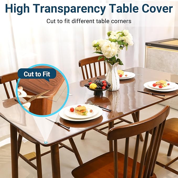 Clear Table Cover Protector Rectangle 16x42 Inch, 1.5mm Transparent Plastic Table Protector Waterproof, Anti-Scratch Clear Desk Mat for Office Desktop Dresser Dining Table, FDA Compliant