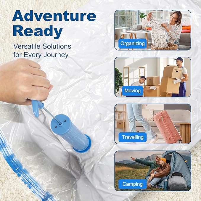 HOUSE DAY 10 Small Vacuum Storage Bags with Pump,Space Saving Vacuum Seal Bags For Clothing Travel, Vacuum Storage Bags For Clothes, Blankets, Moving, Camping, Toys, Reusable & Durable, Hand Pump