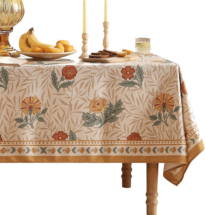 patdrea Designer French Vintage Small Rectangular Tablecloth,Yellow Floral Pattern Anti-Wrinkle Table Cloth,Dacorative Cover for Kitchen Dining Parties,Christmas,Thanksgiving,55"x71"-Cornflowers