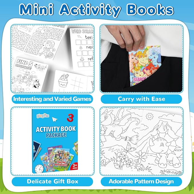 96 PCS Mini Activity Books for Kids Coloring Books Party Favors Bulk Ages 4-12 Challenging Game Include Mazes Dot to Dot Word Search Word Scramble Goodie Bags Stuffers Kids Classroom Activities