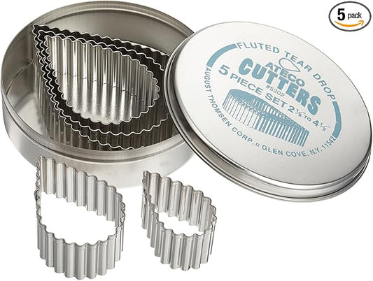 Ateco Fluted Edge Tear Drop Cutters in Graduated Sizes, Stainless Steel, 5 Pc Set