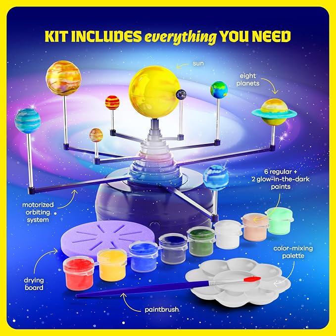 Dan&Darci 360° Orbiting Solar System for Kids - Paint & Build Model Kit - Arts and Crafts for Kid Ages 8-12, 4-6, 4-8, 6-8 - Space Toys 8-10 - Science Astronomy Gifts - Painting Craft Kits for Boys