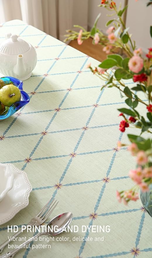 ISAENNE Designer Linen Floral Long Rectangle Tablecloth,Light Green Farmhouse Durable Table Cloth,Washable Decor Tablecloths for Dining Kitchen Thanksgiving Christmas,63"*94"-Floralsea B