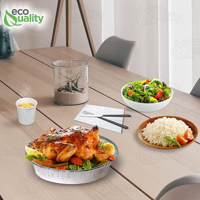 EcoQuality (200 Pack - 9 Inch Disposable Round Aluminum Foil Take-Out Pans - Disposable Tin Containers, Perfect for Baking, Cooking, Catering, Parties, Restaurants (No Lids)