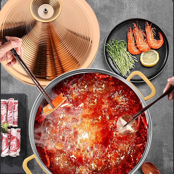 Stainless Steel Moroccan Tagine Pot, Large Moroccan Tajine Casserole with Cone-Shaped Lid, Non Stick Tagine Cooking Pot with 2 Handles(24cm/9.4in, Silver)
