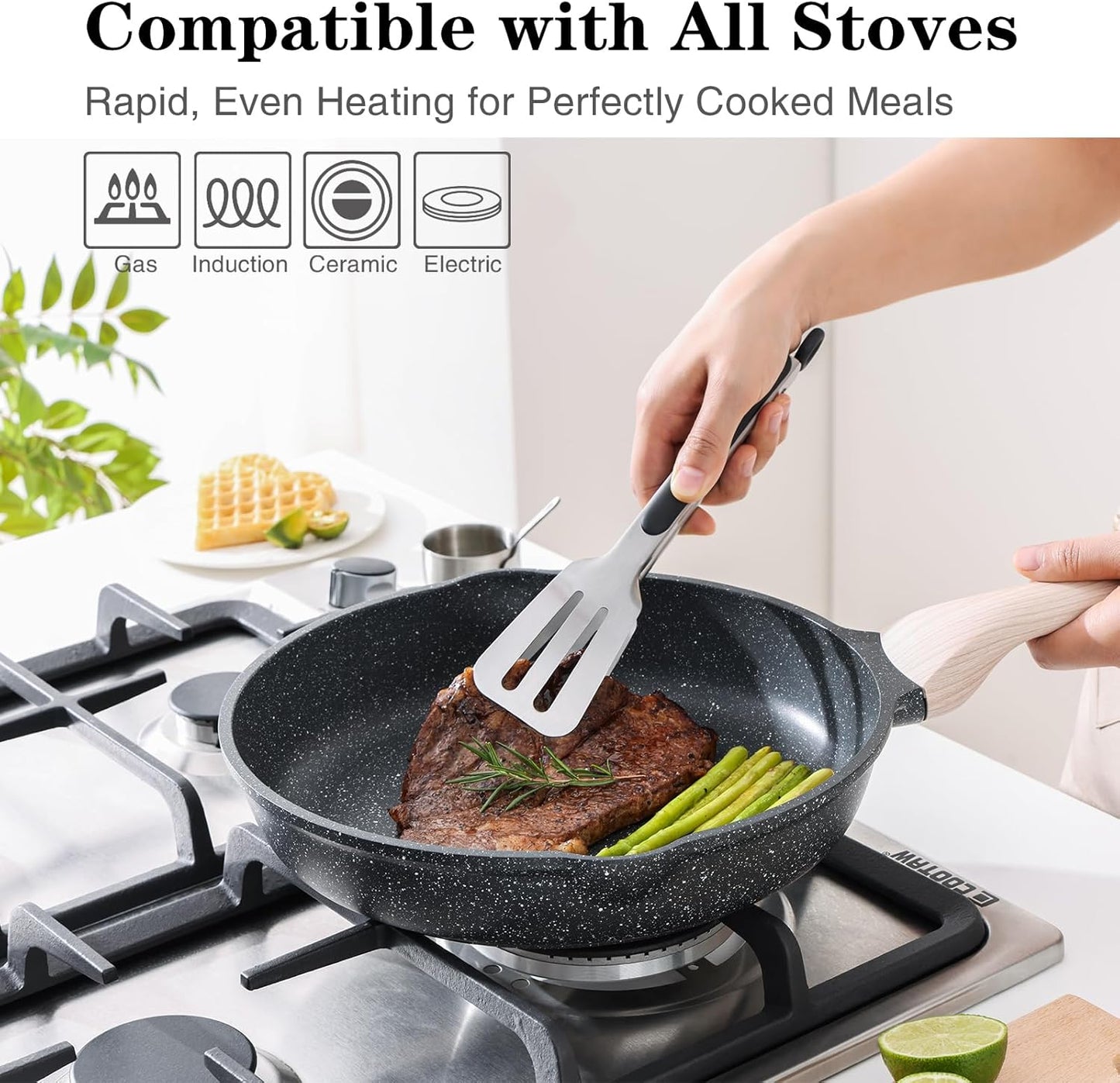 Nonstick Frying Pan Skillet, 11 Inch Granite Cooking Pan Nonstick, Healthy and Non Toxic, Induction Compatible, PFOA Free