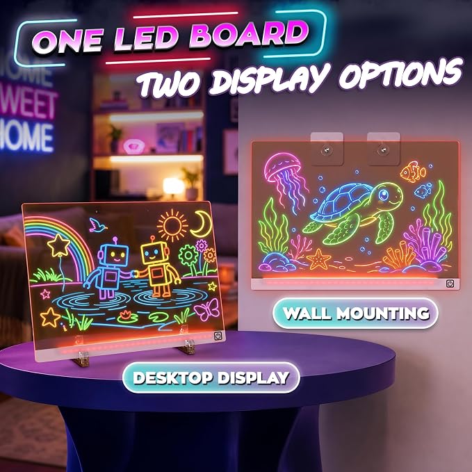 LED Drawing Board with USB-C Power – 16 Inch Acrylic Light Board for Tracing with Edge-Lit Color-Changing Glow, 7 LED Colors, 6 Light Modes – Plug-and-Play Kit with Markers, Stands, Gift Box (Pink)