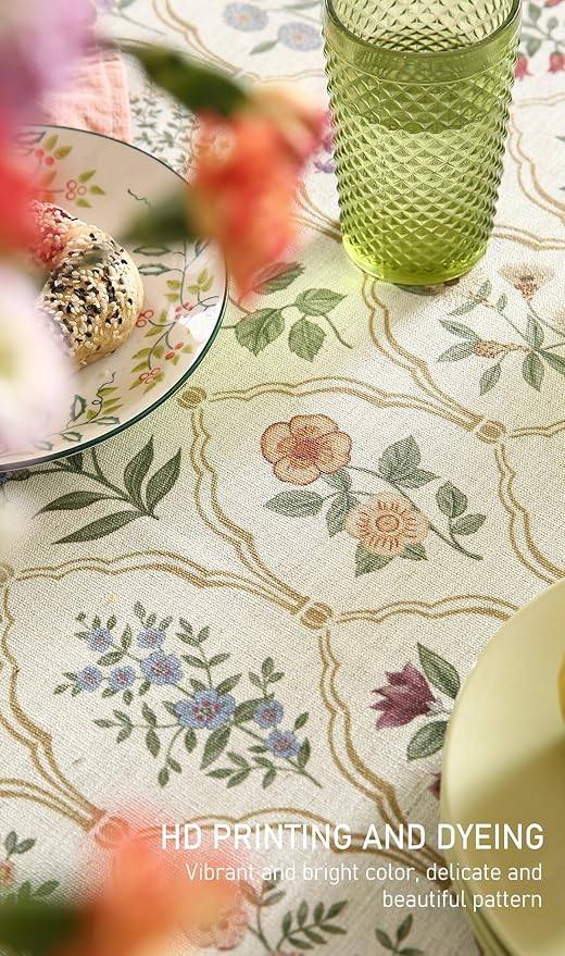 ISAENNE Designer Linen Long Tablecloth Rectangle,Western Colorful Floral Indoor Table Cloth,Wrinkle Resistant Decor Tablecloths for Dining Thanksgiving Kitchen Christmas,63"*102"-Serenity B