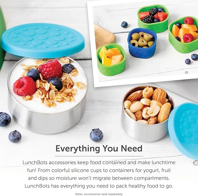 LunchBots Medium Uno Stainless Steel Sandwich Container - Open Design for Wraps - Salads or a Small Meal - Eco-Friendly - Dishwasher Safe and BPA-Free - Blue Dots