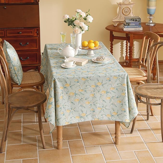 patdrea Designer Linen Green Square Tablecloth,Vintage Yellow Flowers Pattern Farmhouse Table Cloth,Home Table Cover Decor for Kitchen Dining Christmas,Thanksgiving,Party,67"x67"-Ania a