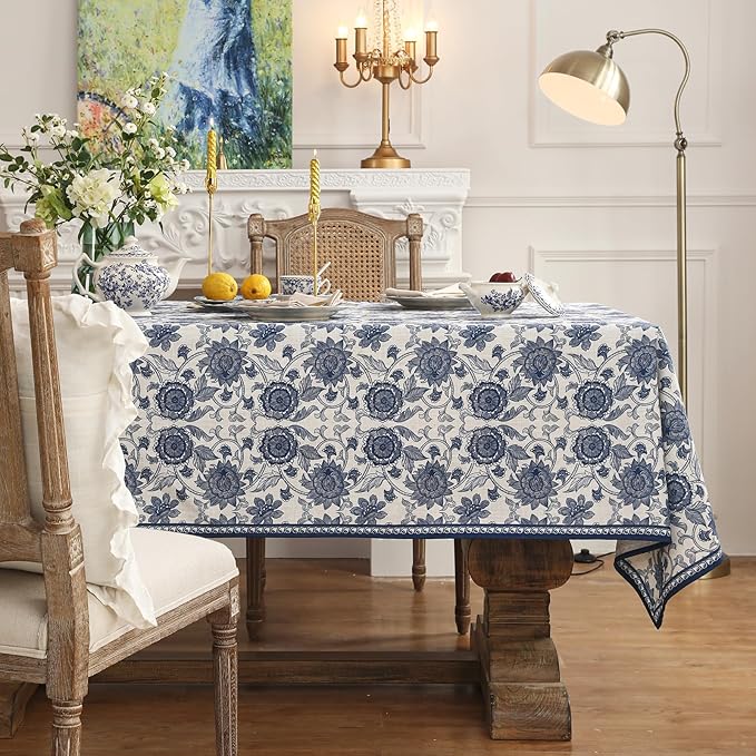 patdrea Designer Small Blue Tablecloth for Rectangle Table,Vintage Paisley Pattern Table Cloth,Decor Floral Cover Cloth for Kitchen Dining Christmas,Thanksgiving,Party,55"x71"-Lantang a