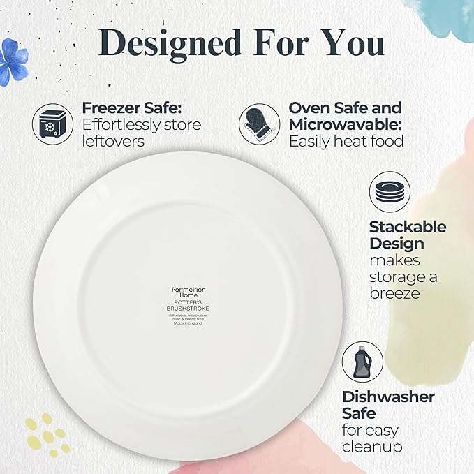 Portmeirion Potter's Brushstroke Dinner Plate (Set of 4) - 8-Inch Stackable Earthenware Plates - Microwave & Dishwasher Safe, Handcrafted Dinnerware for Casual & Formal Table Settings (Red)