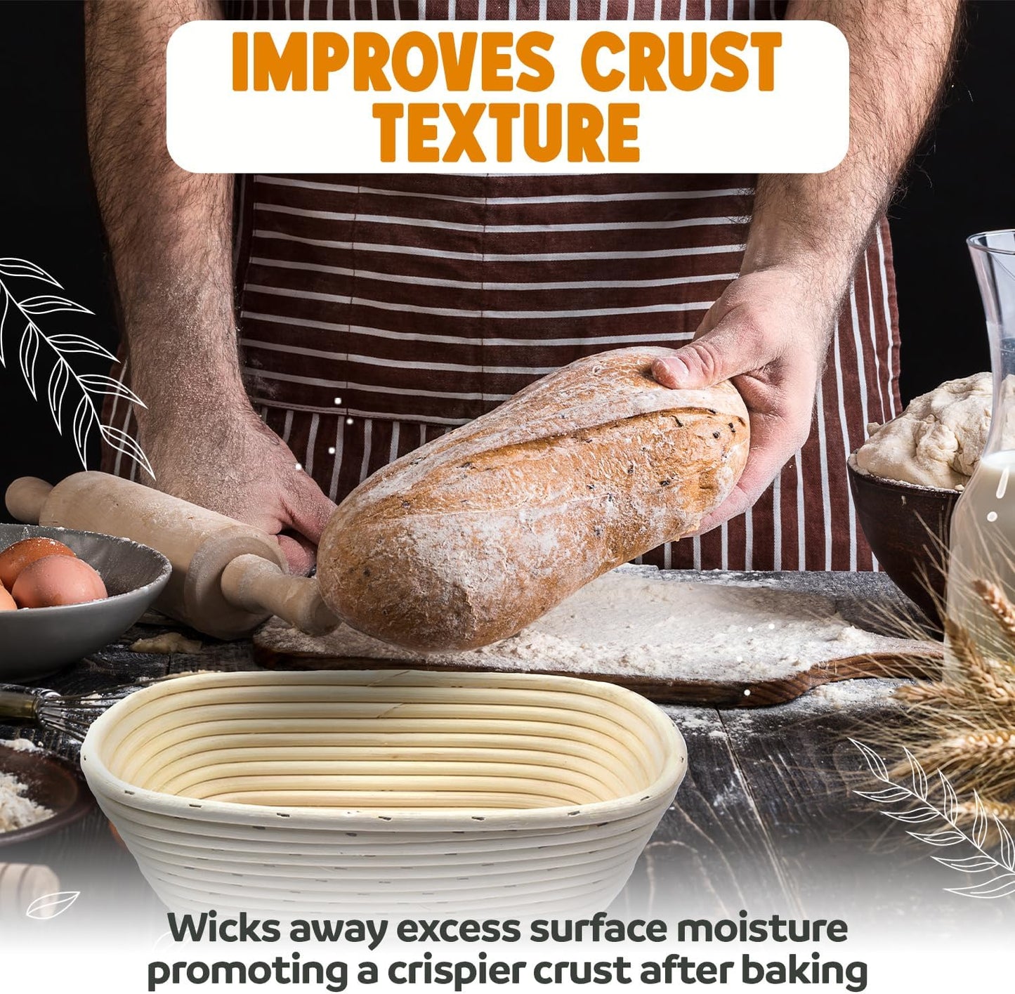 Banneton Bread Proofing Basket Sourdough Proofing Basket for Beginners & Professional Bakers, Handwoven Rattan Cane Bread Maker for Artisan Breads, 11 Inch x 3.5 Inch, 3-Pound Round Brotform